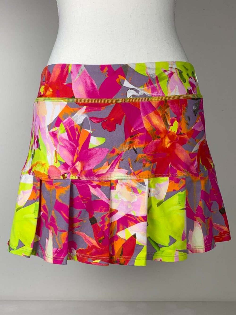 Trina Turk Neon Floral Pink Lime Ruffle Athletic Skirt